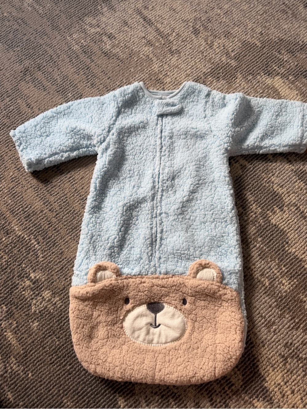 Chick Pea Light Blue Plush Bear Sleep Sack with Tan Bear Pocket Size - 6 months